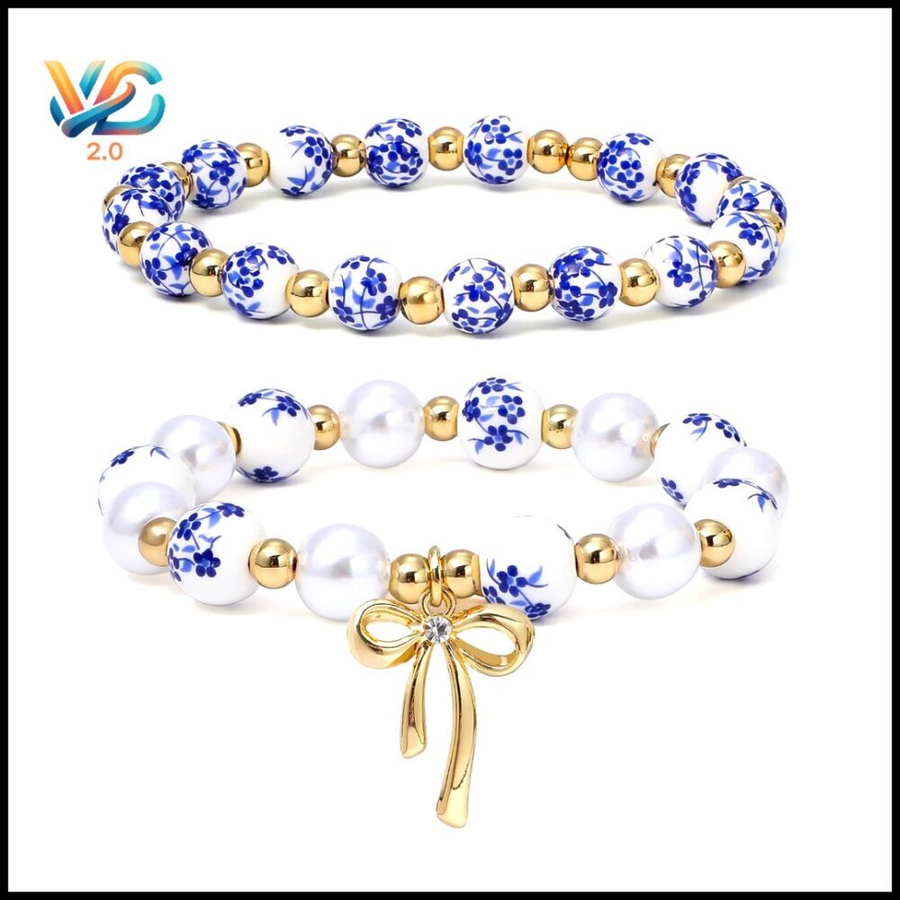 Stretch Ceramic Bead Bracelet Stackable Bangle 7 Inch Wrist